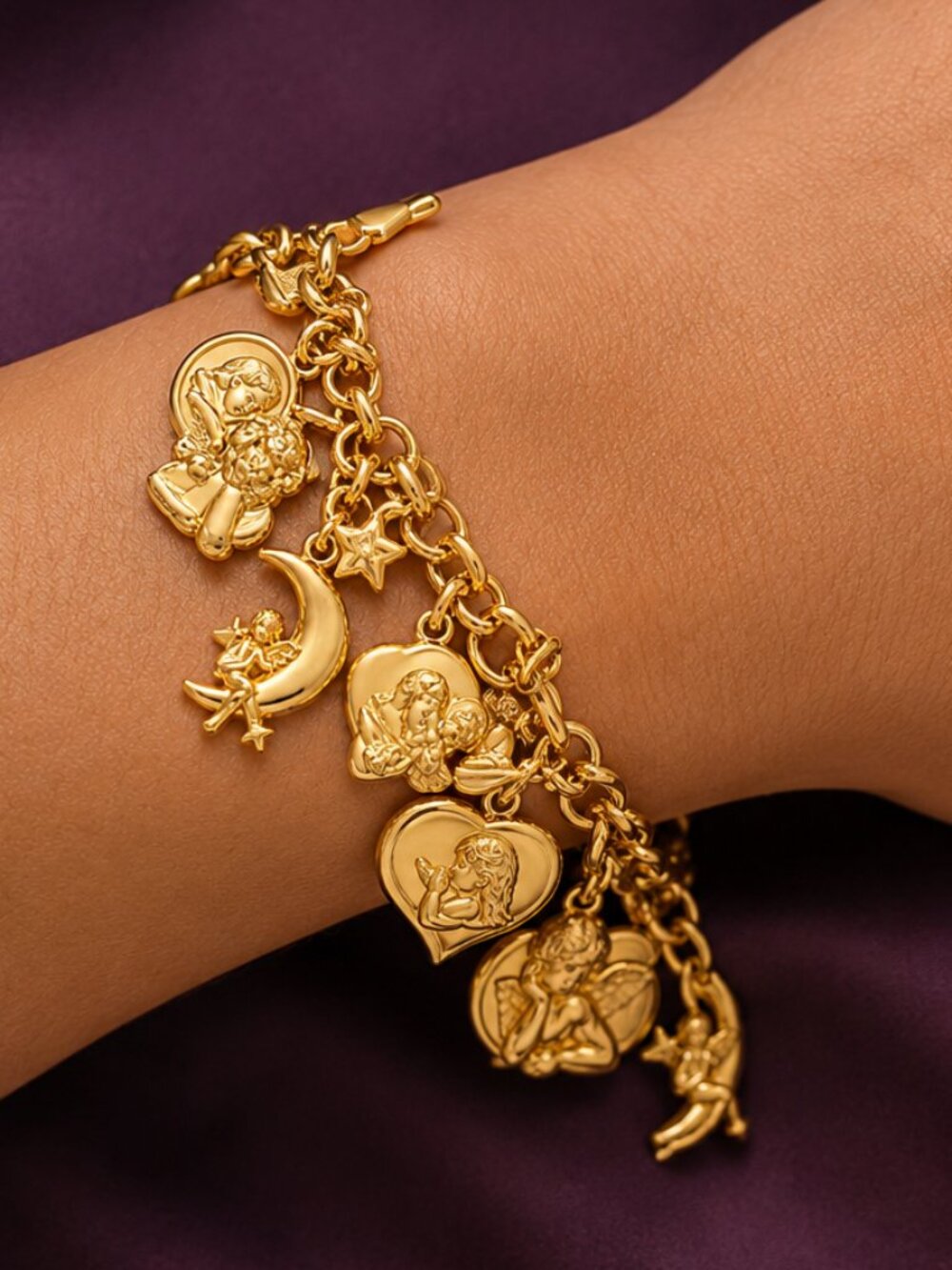Vintage 14K Milor (Italy) Angels Charm Bracelet - Excellent Vintage Condition